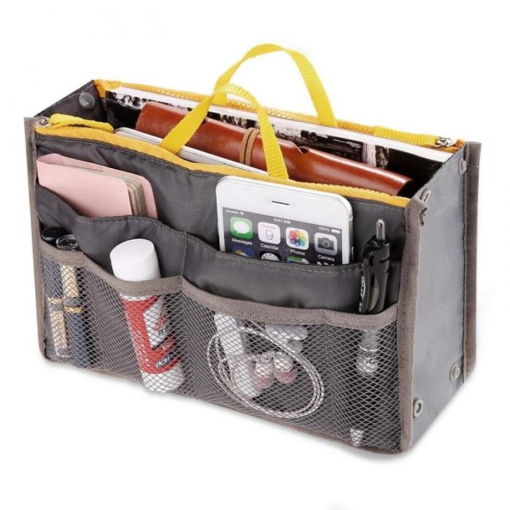 Handbag Organizer/ Purse Insert /Cosmetic Tote Bag/ Drawers/ Gray - NWT